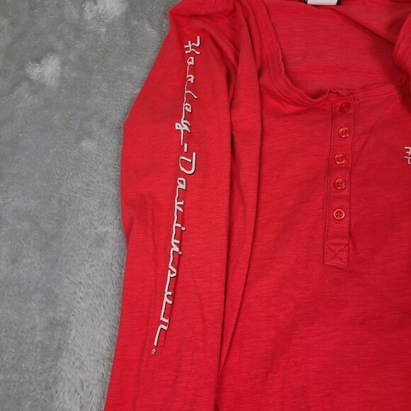 Harley Davidson Women's Size Medium Long Sleeve Shirt Red Des Moines Iowa Harley - Picture 7 of 11